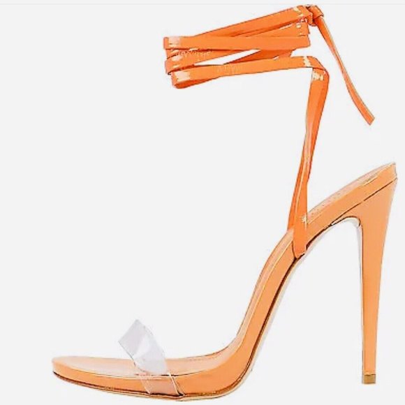 Schutz Cloe Vinyl Open Toe Sz 7B Lace Up Ankle Strap Stiletto High Heel Sandals - Picture 8 of 14